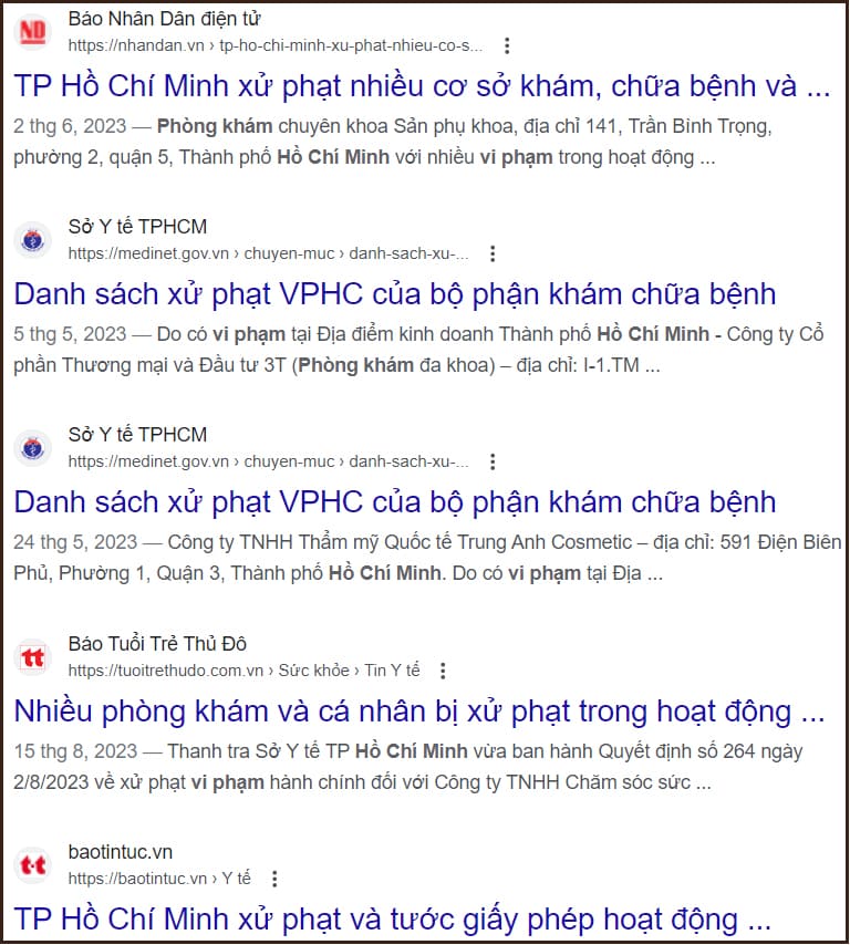 Cơ sở vi phạm tại Hồ Chí Minh được báo chí đăng tải