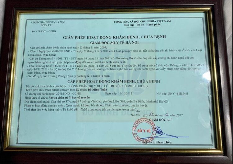 Giấy phép hoạt động của Nhà thuốc Đỗ Minh Đường cơ sở Hà Nội