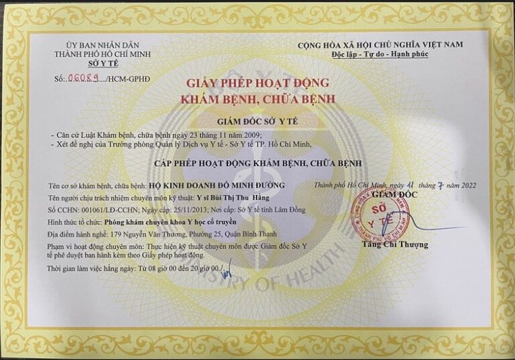 Giấy phép hoạt động của Nhà thuốc Đỗ Minh Đường cơ sở HCM